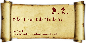 Málics Kálmán névjegykártya